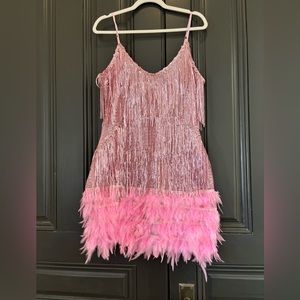 XPlusWear Pink Feather Sequin Dress - RUNS SMALL